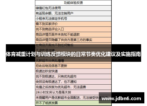 体育减重计划与训练反馈模块的日常节奏优化建议及实施指南